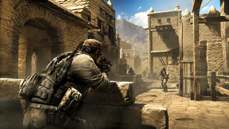 Unit 13 operative moving through a guarded mission area